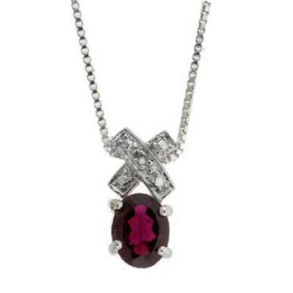 Sterling Silver Garnet & Diamond Accent X and Oval Necklace