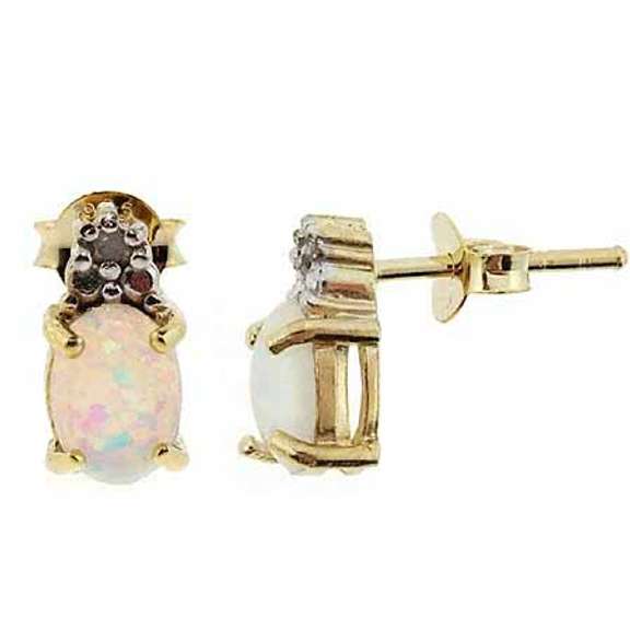 18K Gold over Sterling Silver White Opal & Diamond Accent Oval Earrings