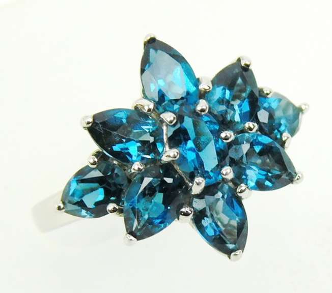 Sterling Vivid Blue Topaz Cluster Ring, Size 7.25
