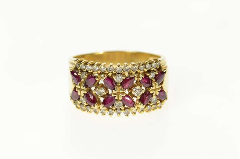 14K Yellow Gold 1.38 Ctw Marquise Ruby Diamond Statement Ring