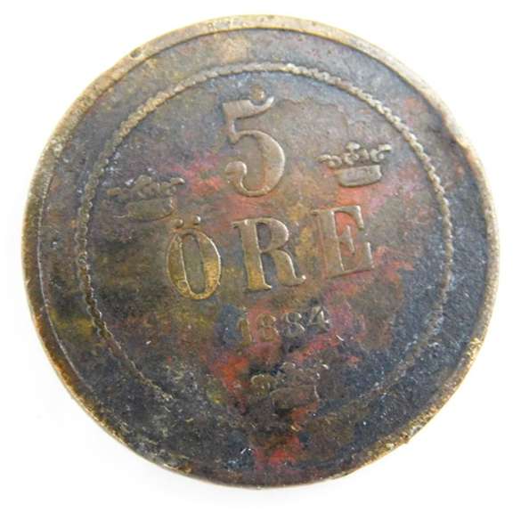 1884 Sweden 5 Ore Coin