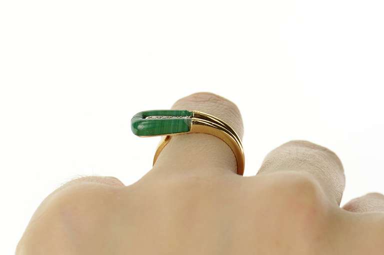 14K Yellow Gold Retro Malachite Diamond Statement Wrap Ring