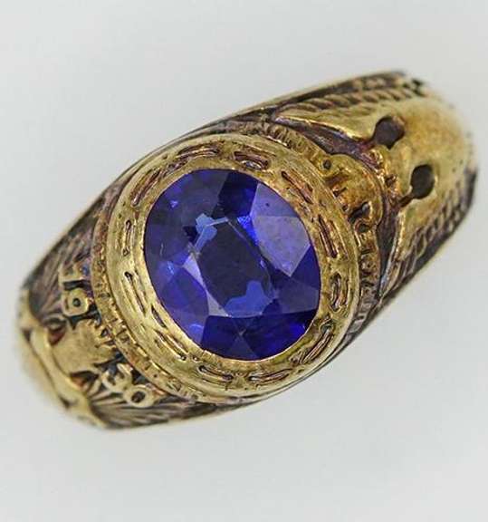 10KT Yellow Gold 1930 Class Ring with Blue Stone