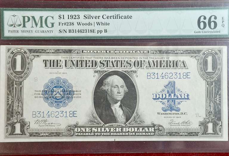 1923 $1 Silver Certificate Gem Unc 66EPQ