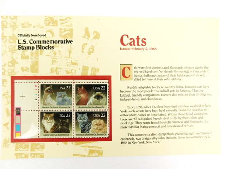 U.S. Commemorative Dogs & Cats Stamp Blocks