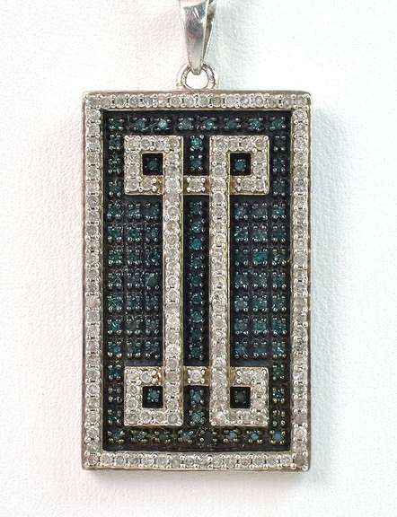 Awesome Art-Deco Blue & White Diamond Necklace in Sterling Silver