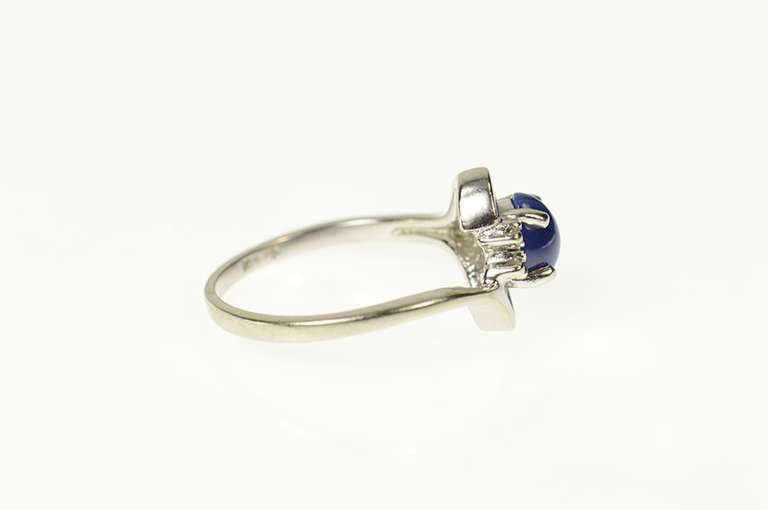 10K White Gold Marquise Syn. Blue Star Sapphire Diamond Ring