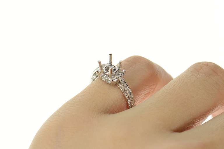 18K White Gold 0.43 Ctw Diamond 7.25mm Engagement Setting Ring