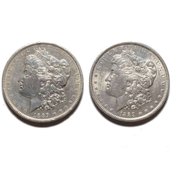 2 1889 Slider Morgan Dollars