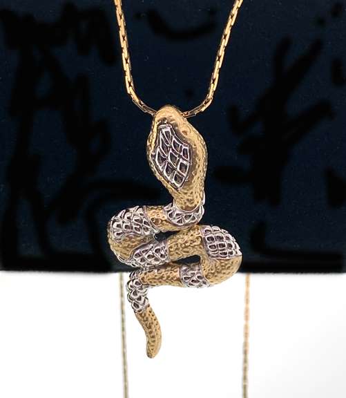 14KT TWO TONE SNAKE PENDANT ON CHAIN