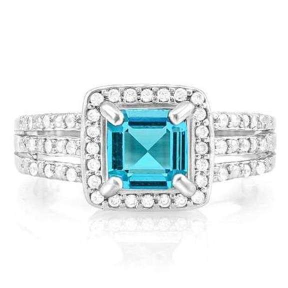 CREATED BLUE TOPAZ & 1/4 CARAT WHITE SAPPHIRE STERLING SILVER RING