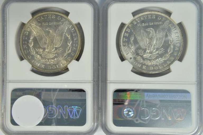 Choice BU 1884-O & 1885-O Morgan Silver Dollars. NGC MS63