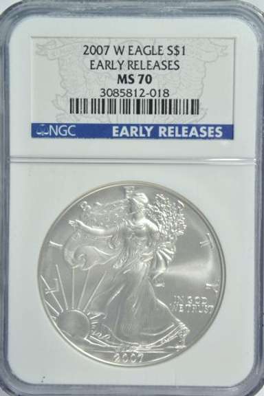 Perfect 2007-W EARLY RELEASES $1 Silver Eagle. NGC MS70