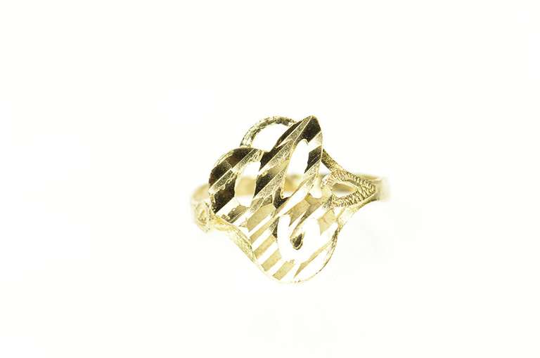 10K Yellow Gold Grooved C Monogram Letter Initial Statement Ring