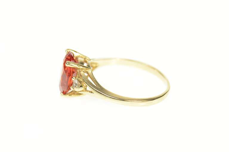 10K Yellow Gold Oval Syn. Mexican Fire Opal CZ Accent Ring