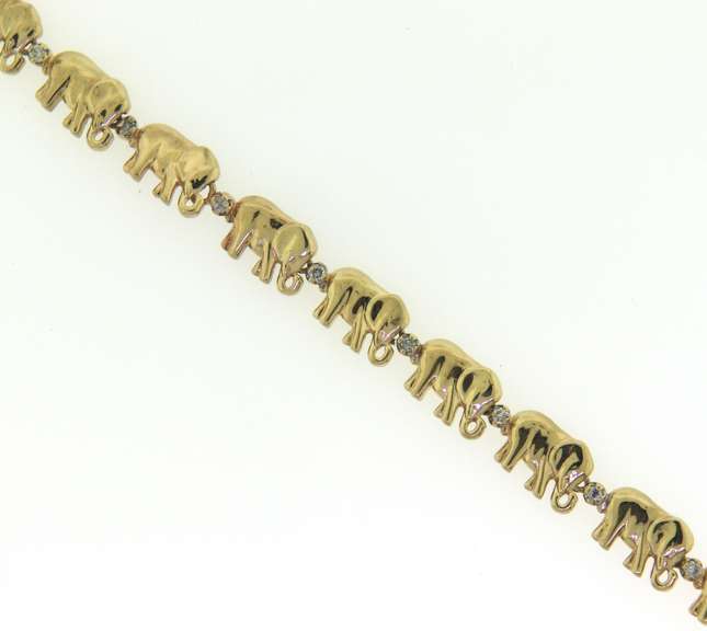 Powerful Yellow Gold Elephant Bracelet w Diamonds