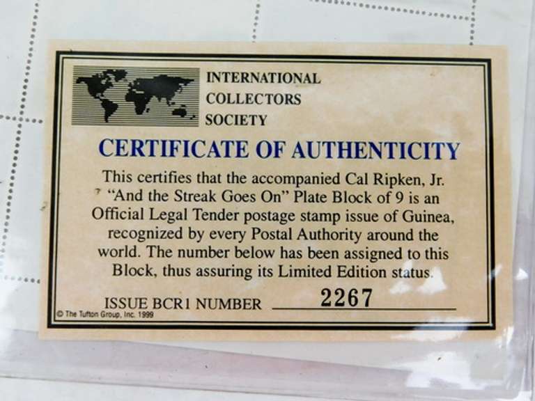 Cal Ripken, Jr. Stamp Plate Block