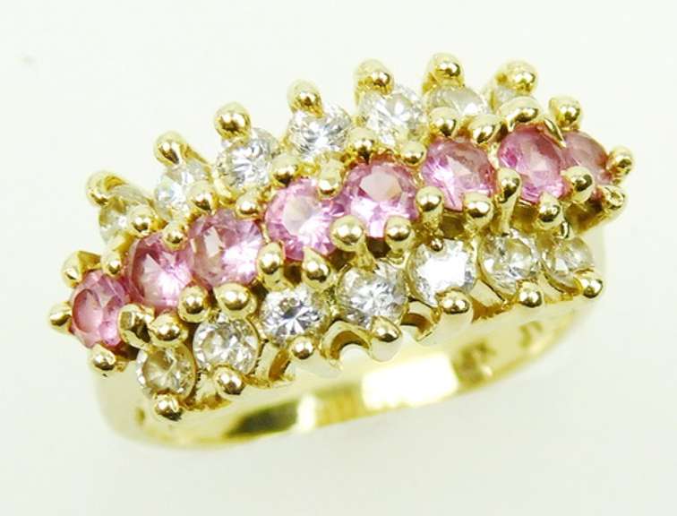 14K Pink Sapphire & White Tourmaline Ring, 5.5