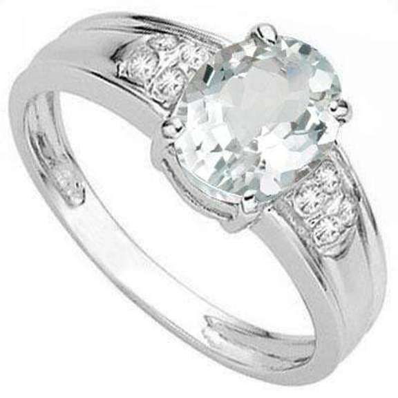 1.00 CT AQUAMARINE & DIAMOND STERLING SILVER RING