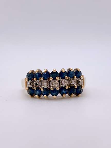 14kt Gold, Blue Sapphire, & Diamond Ring