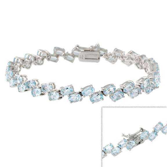 Sterling Silver Two Row Oval Blue Topaz Gemstone Bracelet