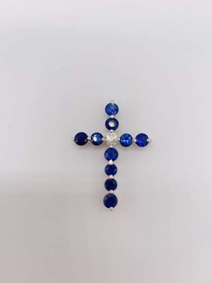 14kt Gold, Blue Sapphire, & Diamond Cross Pendant