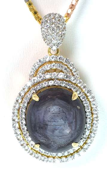 Jaw Dropping Huge 23.00CTS Natural Cabochon Star Ruby & White Sapphire Necklace in Multi-Tone Silver