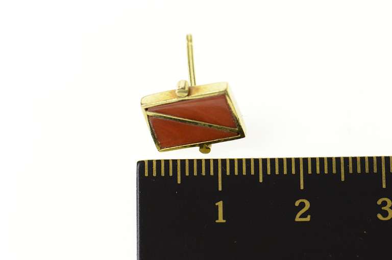 14K Yellow Gold Carnelian Inlay Squared Ornate Lapel Pin/Brooch