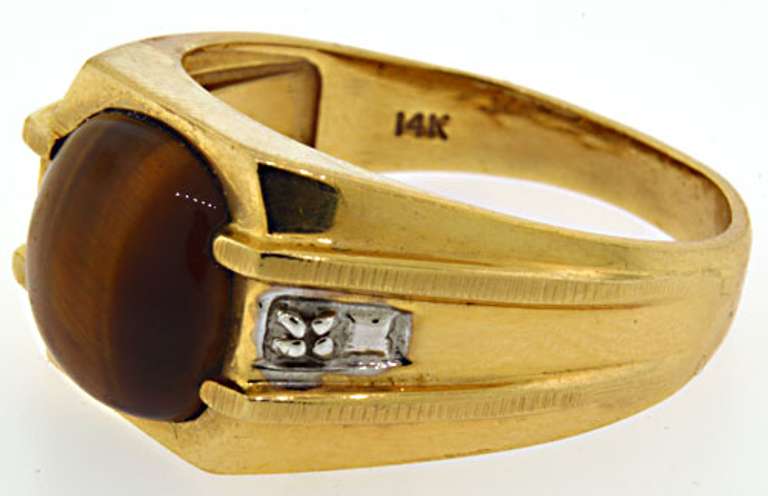 Elegant 14kt Men's Tigers Eye Ring