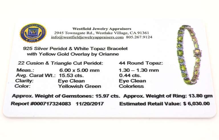 Charming 15.53CTW Peridot & Topaz Bracelet in Vermeil