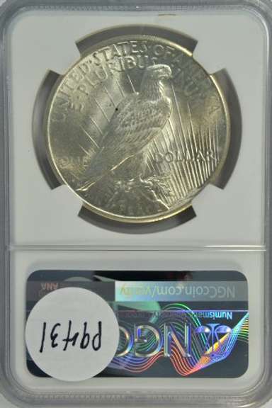 Blazing near Gem BU 1925 Peace Silver Dollar. NGC MS64