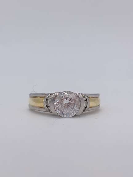 Platinum & 18kt Engagement Ring with CZ and Diamonds