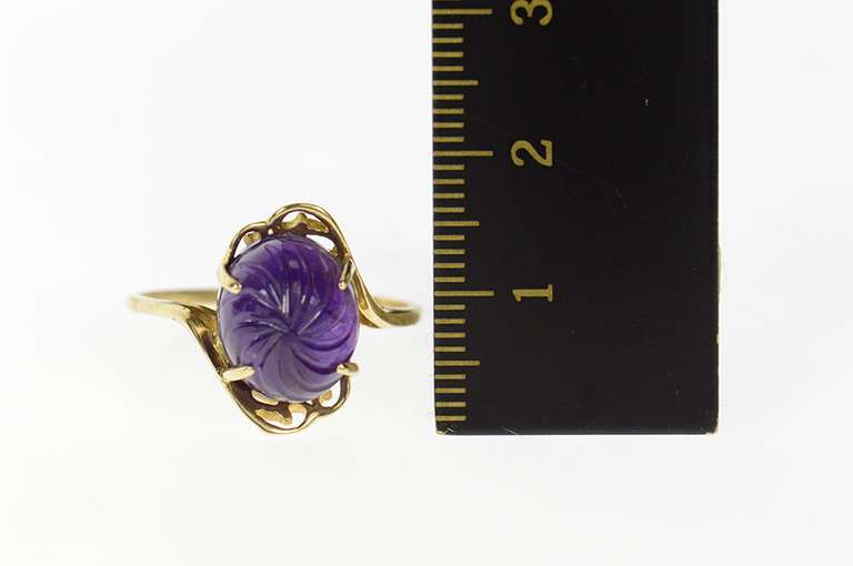 10K Yellow Gold Swirl Carved Amethyst Statement Bypass Ring
