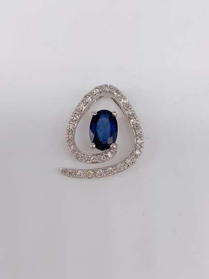 14kt Gold, Blue Sapphire, & Diamond Pendant