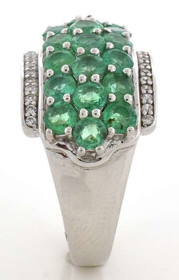 Lively Emerald & White Sapphire Cluster Ring in Sterling Silver