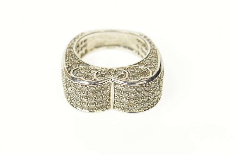 14K White Gold 2.02 Ctw Pave Diamond Heart Statement Band Ring