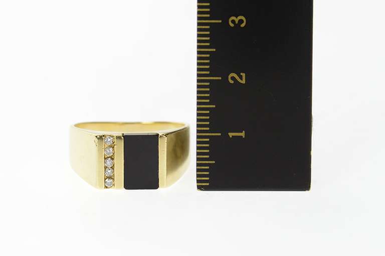 10K Yellow Gold Black Onyx Inlay Diamond Squared Statement Ring