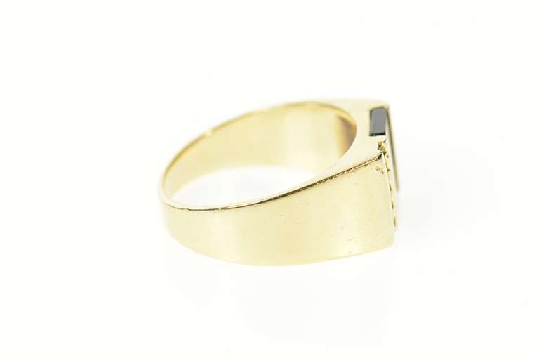 10K Yellow Gold Black Onyx Inlay Diamond Squared Statement Ring