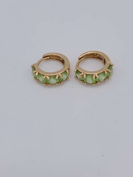 14kt Solid Yellow Gold Peridot Hoop Earrings