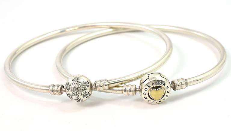 Pair of Pandora Bangle Bracelets in Sterling Silver