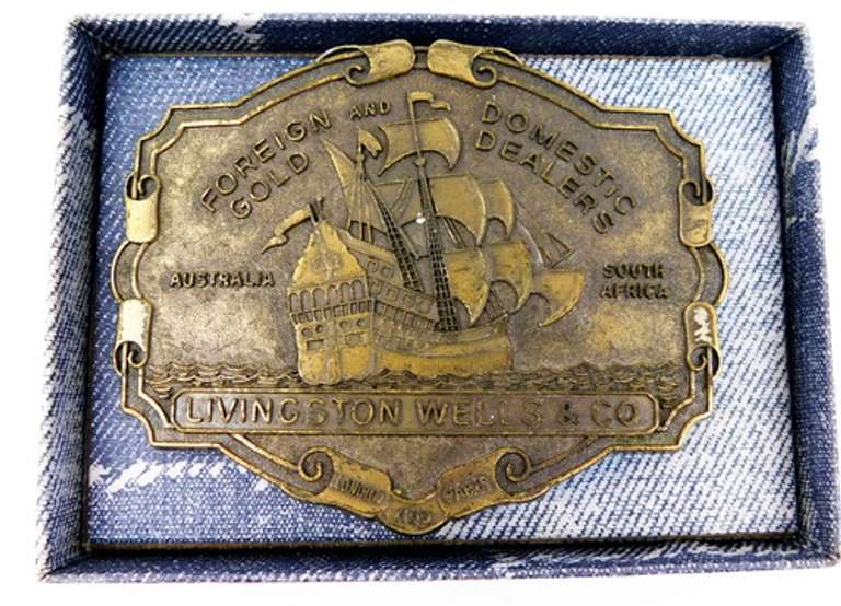 Vintage Livingston Wells & Co. Gold Dealers Belt Buckle