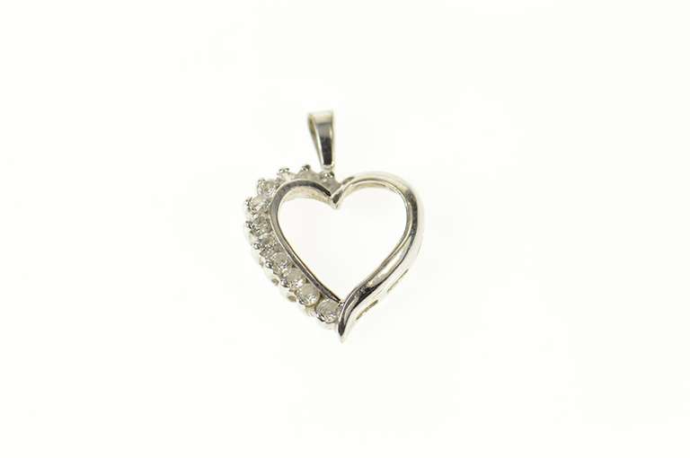 10K White Gold Classic Cubic Zirconia Love Symbol Heart Pendant