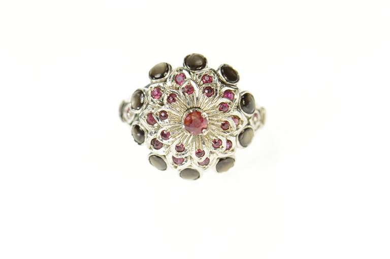 18K White Gold 1960's Ruby Black Star Sapphire Cocktail Ring