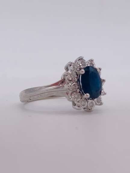 14kt Gold Blue Sapphire & Diamond Halo Cocktail Ring