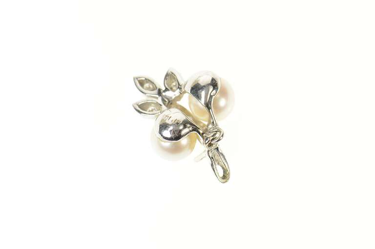14K White Gold 1950's Pearl Diamond Leaf Cluster Statement Pendant