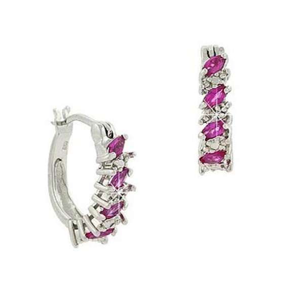 Sterling Silver Created Pink Sapphire & Diamond Accent Hoop Earrings