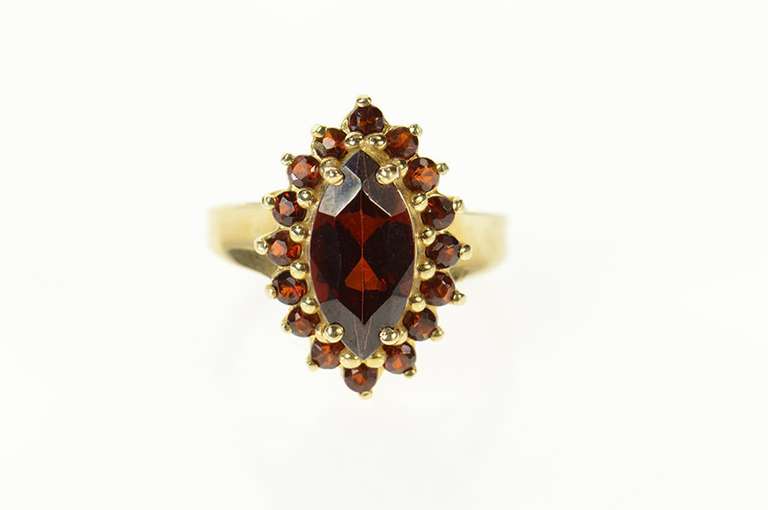 10K Yellow Gold Marquise Garnet Halo Statement Cocktail Ring