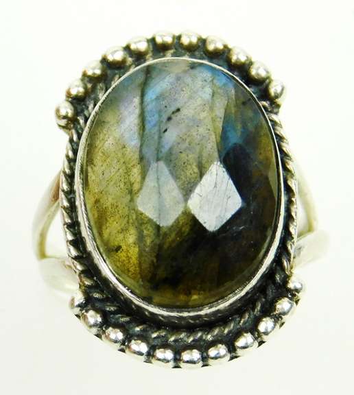 Sterling Silver Faceted Labradorite Ring, Size 6