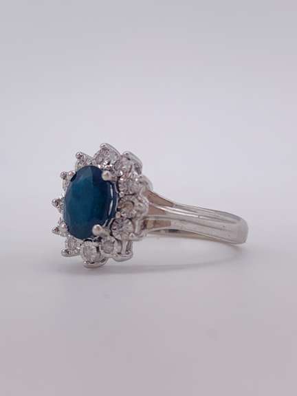 14kt Gold Blue Sapphire & Diamond Halo Cocktail Ring