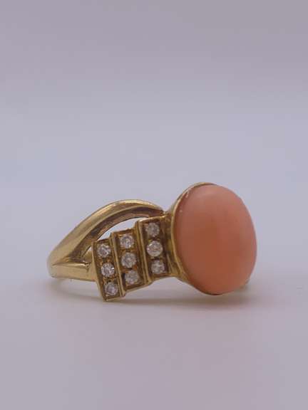 14kt Gold Coral & Diamond Cocktail Ring